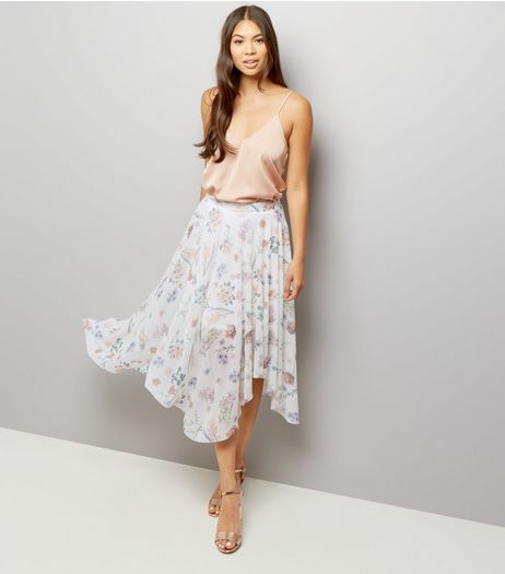 white-floral-print-hanky-hem-skirt-